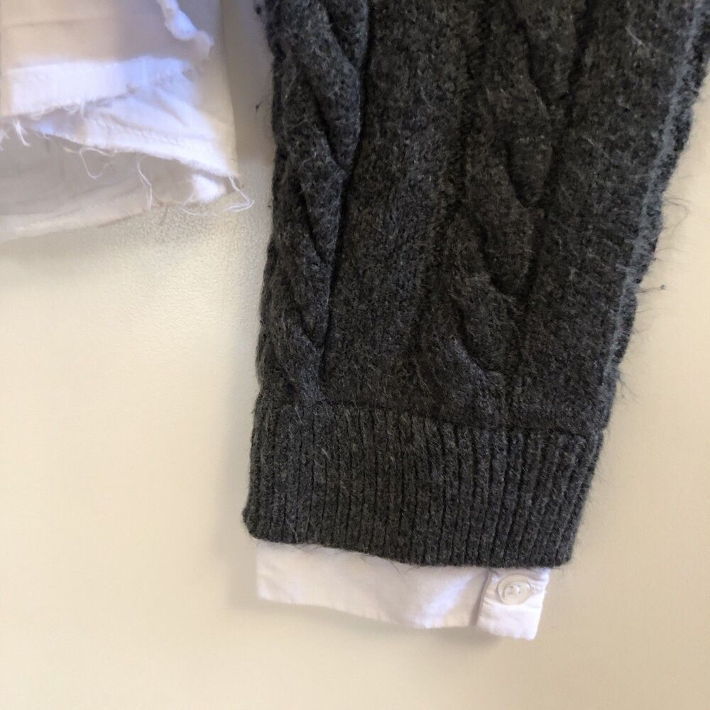 Anthropologie Pilcro Cropped Cable-Knit Twofer Sweater Gray White Sz Medium - Picture 12 of 12